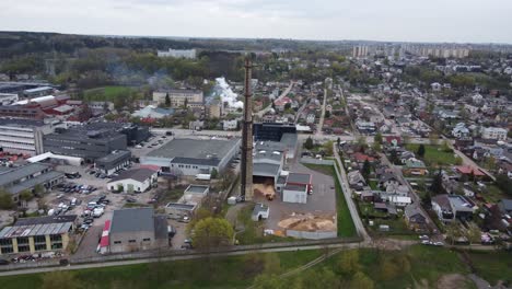 Aerial-parallax-view-of-power-plant-chimney