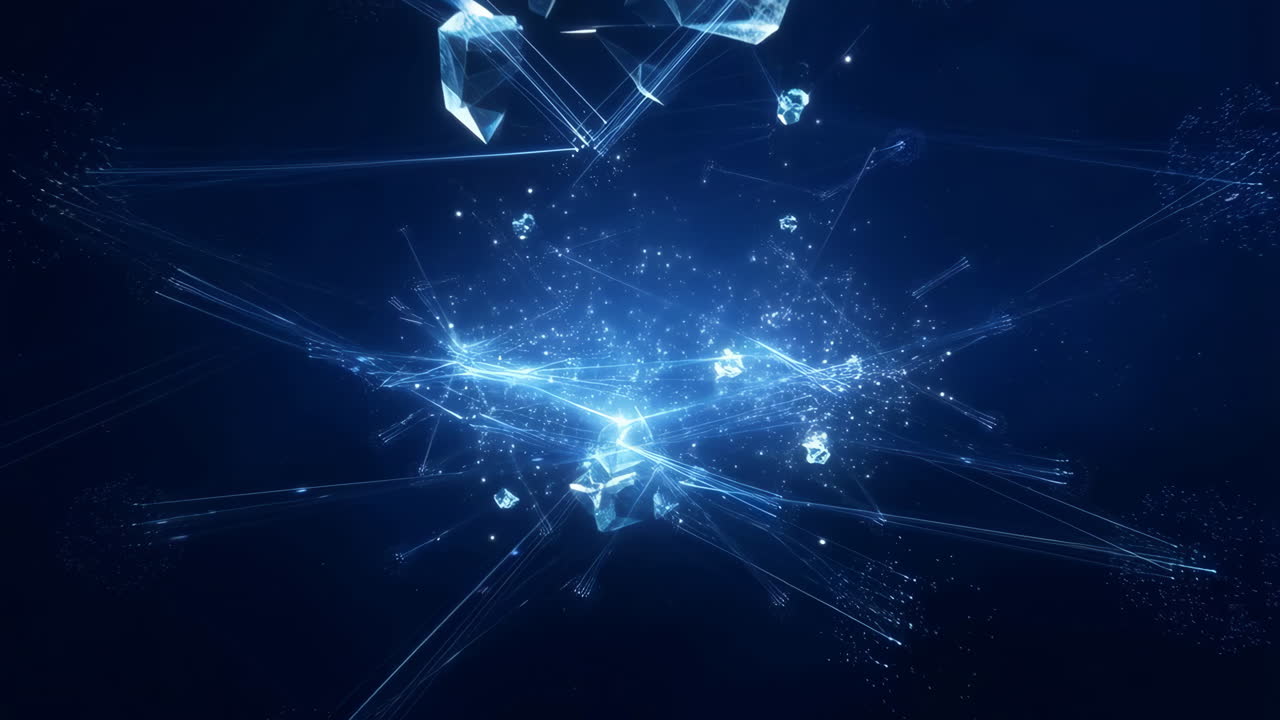 Abstract Blue Light Network with Crystal Shards