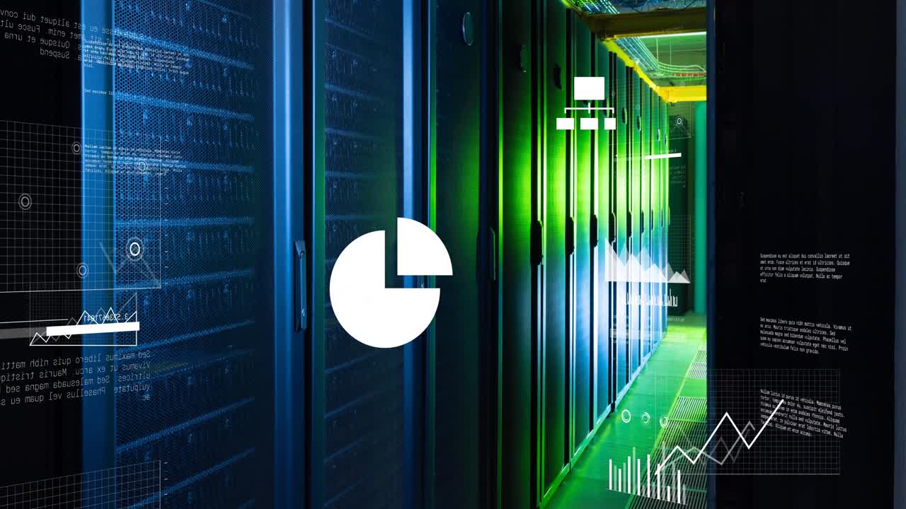 Animation of data processing against computer server room