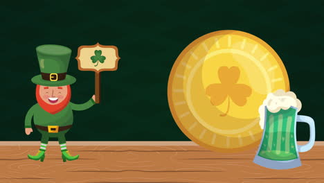 st patricks day animated card with elf and beer