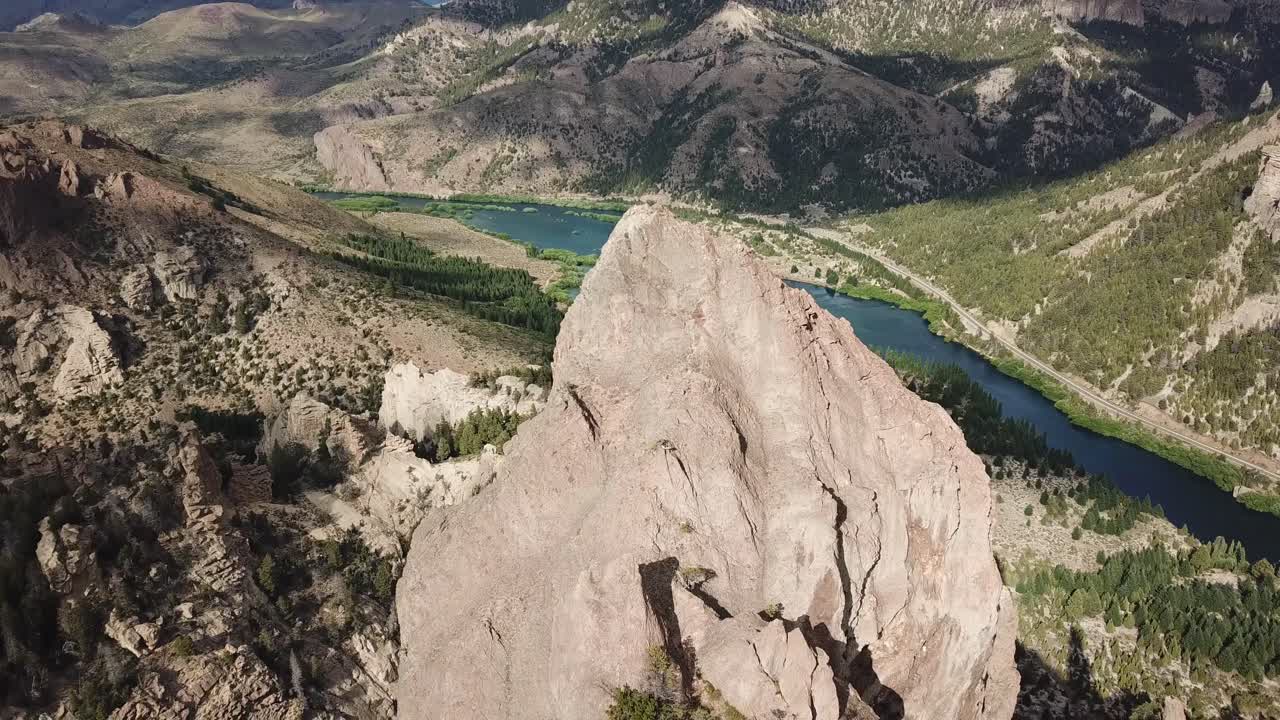 Picturesque Rio Negro Canyon and Rock Formation on Hills, Drone Aerial View, Argentina