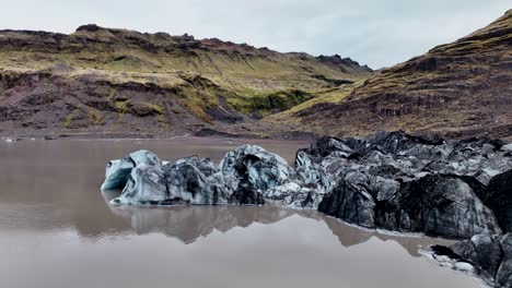 scenic solheimajokull glacier in iceland - aerial drone shot