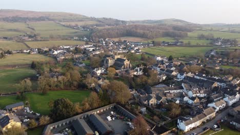 cinematic aerial drone footage of cartmel village and cartmel priory