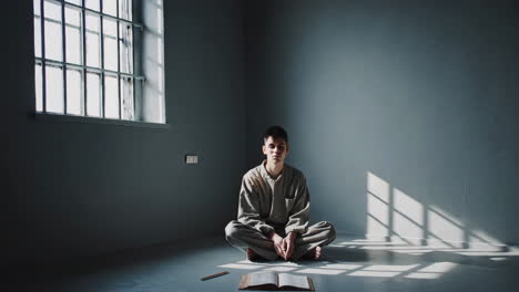 a prisoner sitting in a jail cell