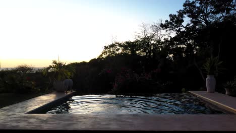 woman in infinity pool in tropical setting