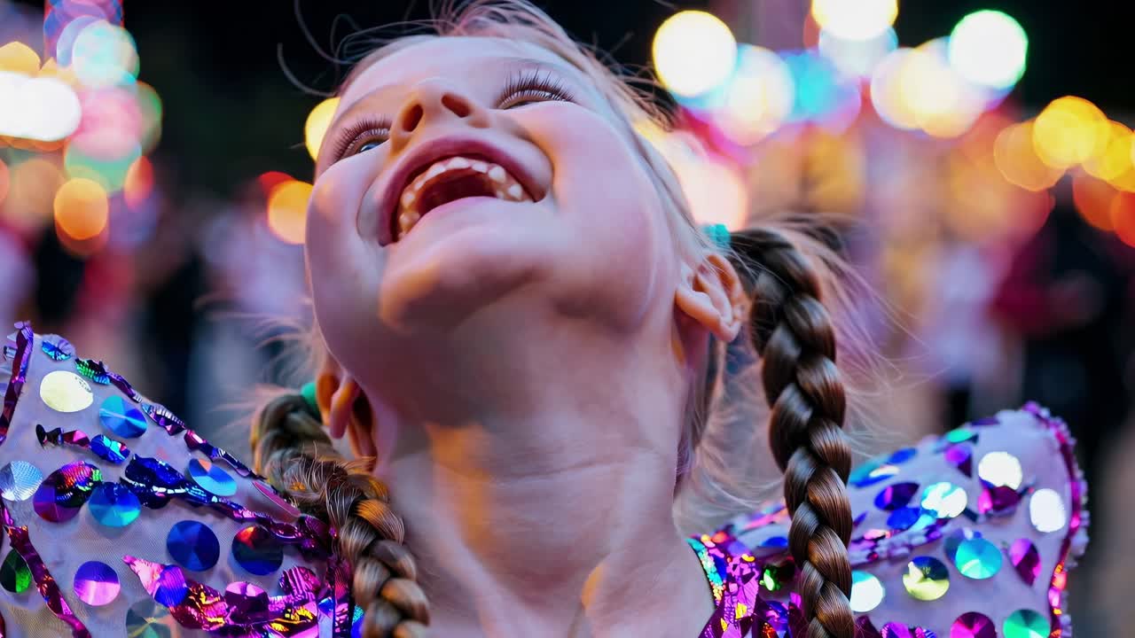 박람회 에서 행복 한 작은 소녀