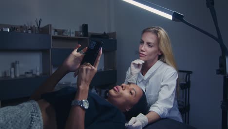 skincare consultation with mobile device