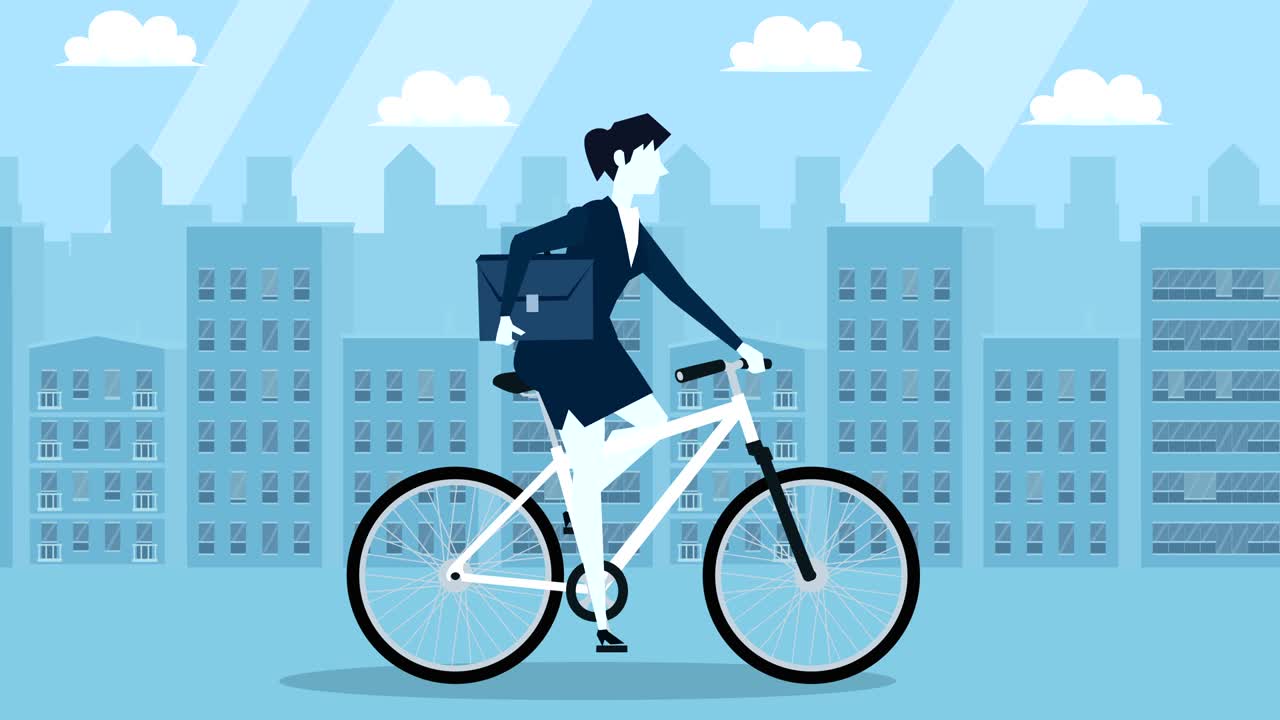 파란색 스타일 사업가, 색 자전거 타자, 평평한 만화 캐릭터 애니메이션