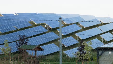 solar power station, renewable energy, solar panels behing barbed wire fence in total protection area