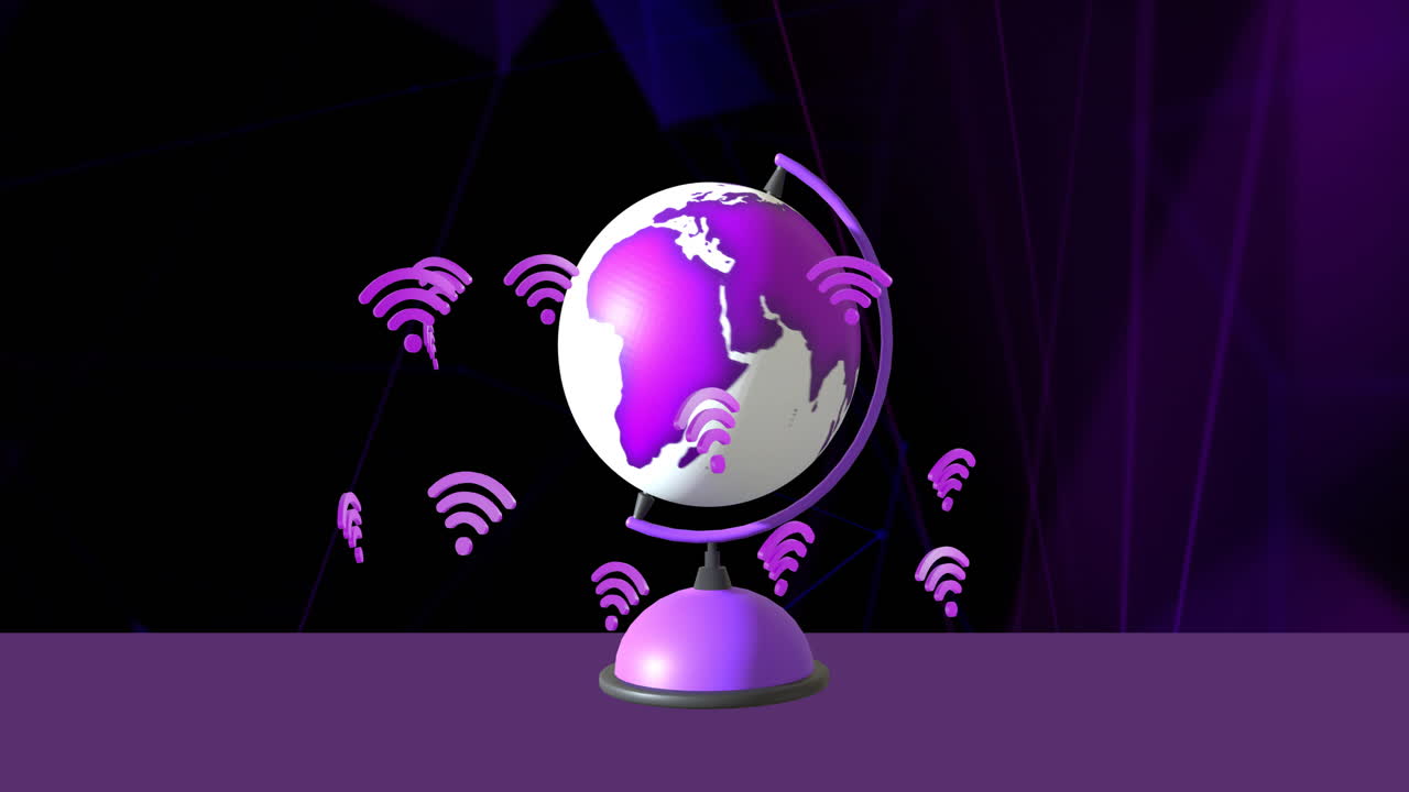 animación del globo con iconos wifi en fondo negro