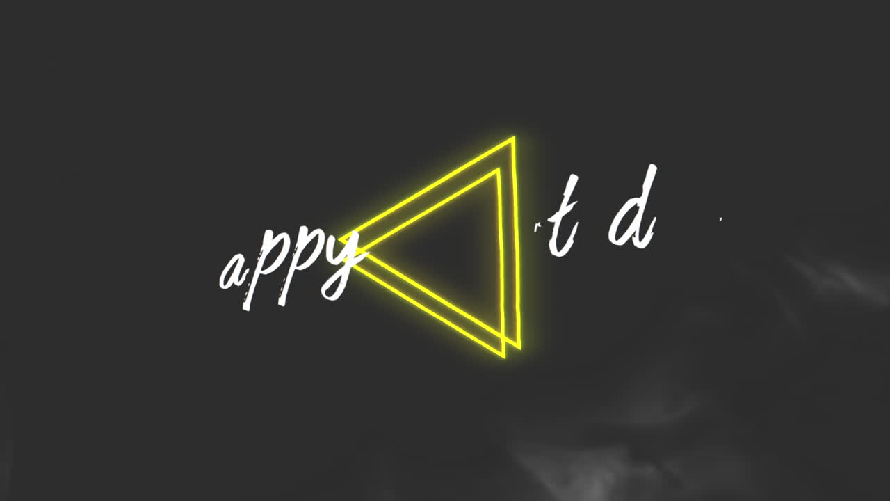 el letrero de cumpleaños de neón brilla con alegría amarilla en un fondo lleno de humo