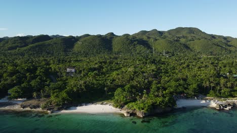 White-Beach-Secret-Beach-Spot-at-Southeast-Asian-Tropical-Beach-Philippines-sea-Skyline-Landscape,-Summer-Pristine-Water