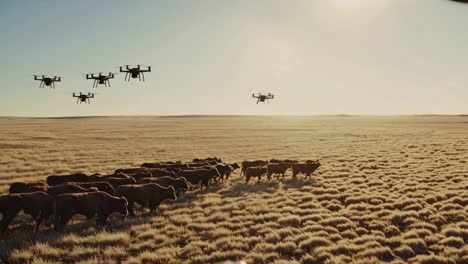 drones monitoring cattle herd in open range