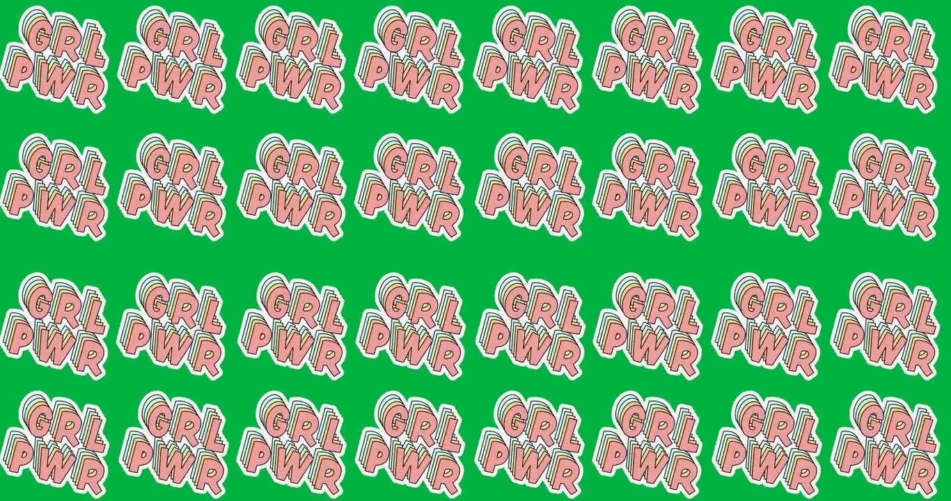 Digital animation of multiple girl power text banners with shadow effect against black background