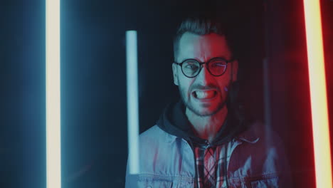 man in neon lights