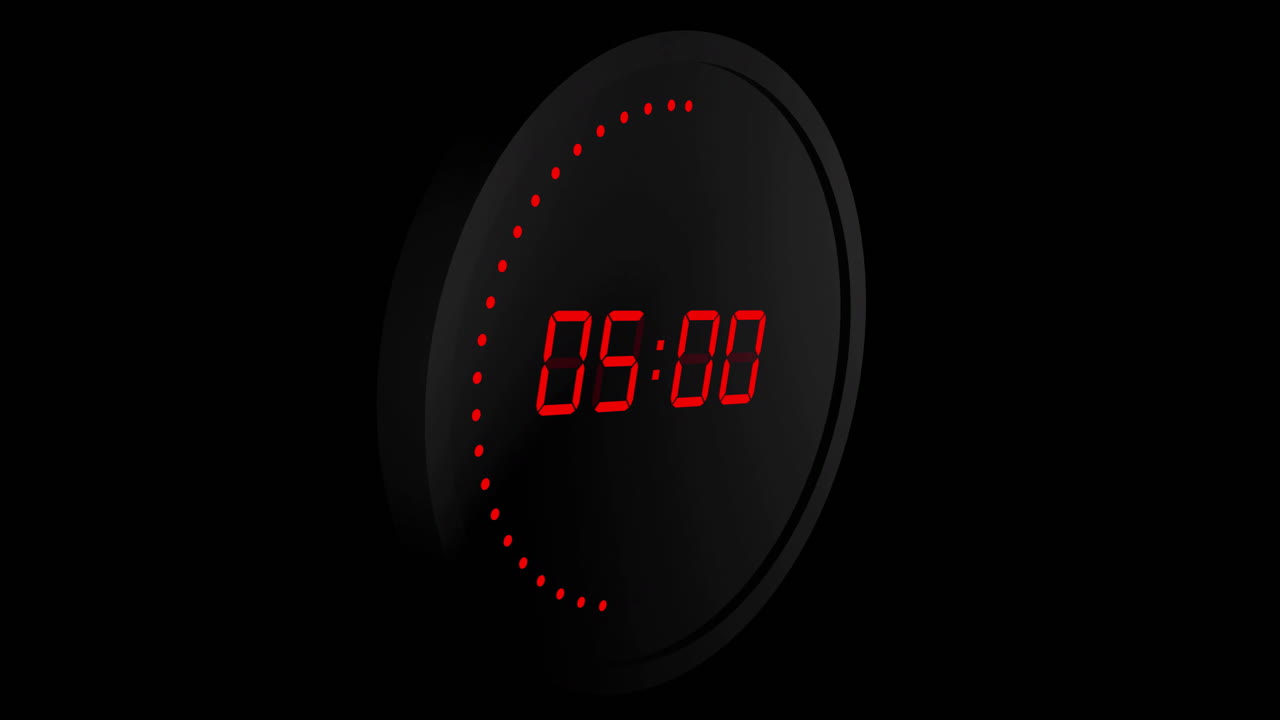 검은색 배경에서 변하는 빨간색 디지털 타이머의 애니메이션
