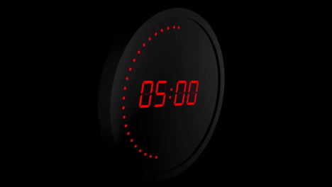 Animation-of-red-digital-timer-changing-on-black-background