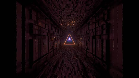 glowing wire-frame triangle with technical reflective tunnel corridor 3d illustration motion background live wallpaper club visuals vj loops