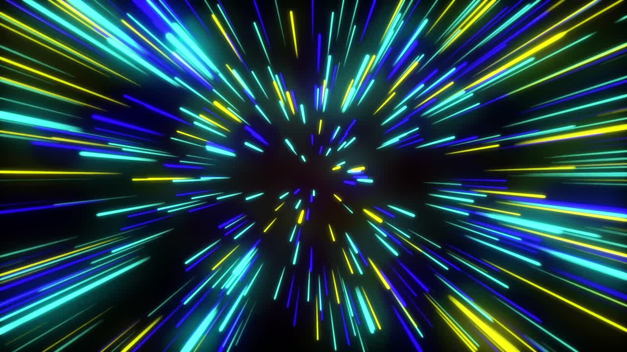 Colorful Neon Light Trails Zooming Through a Digital Tunnel