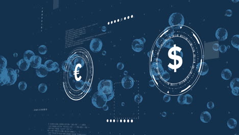 animation showing euro and dollar symbols with exchange arrows on digital background