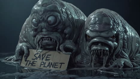 slimey creatures urging to save the planet