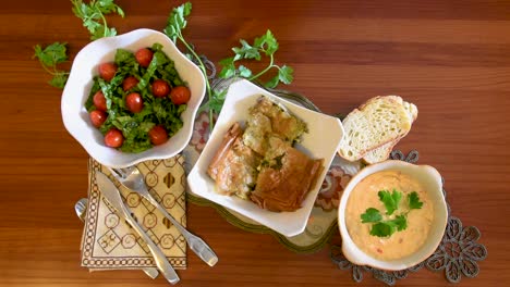 healthy mediterranean cuisine, three dishes concept for lunch or dinner