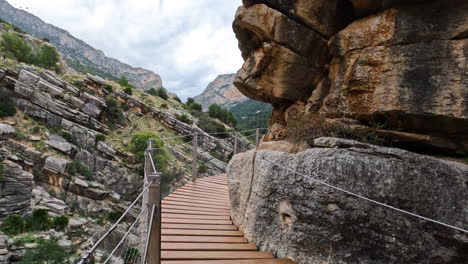 4k-Shot-Of-The-Empty-Royal-Trail-El-Caminito-Del-Rey-In-Gorge-Chorro,-Malaga-Province,-Spain