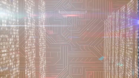 animación de gráficos de barras digitales que se mueven en bucle contra patrones de placas de circuitos electrónicos