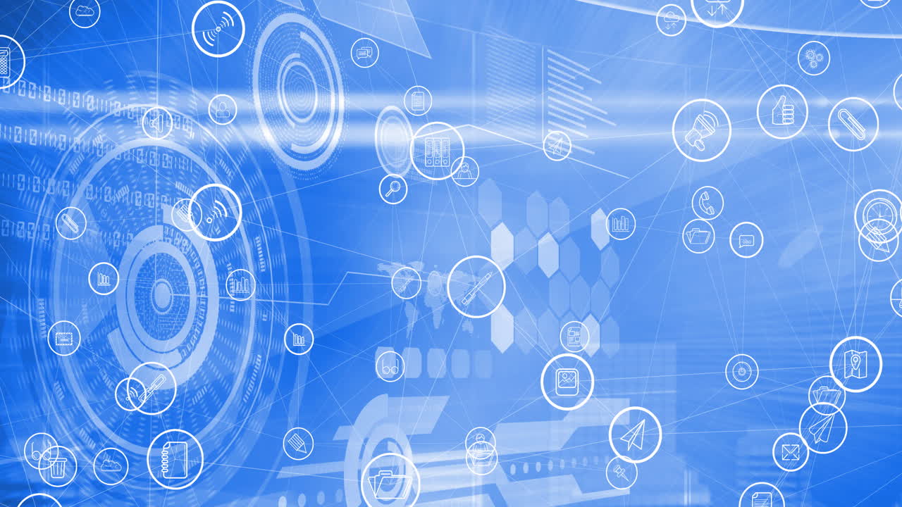 백그라운드에서 데이터 처리를 통해 디지털 아이콘으로 연결 네트워크의 애니메이션