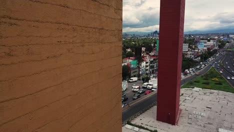 overhead view of busy city highway and urban landscape