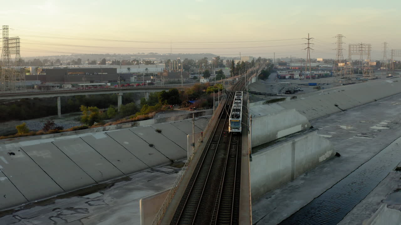 Los Angeles Metro Train Crossing LA River at Sunrise/Sunset