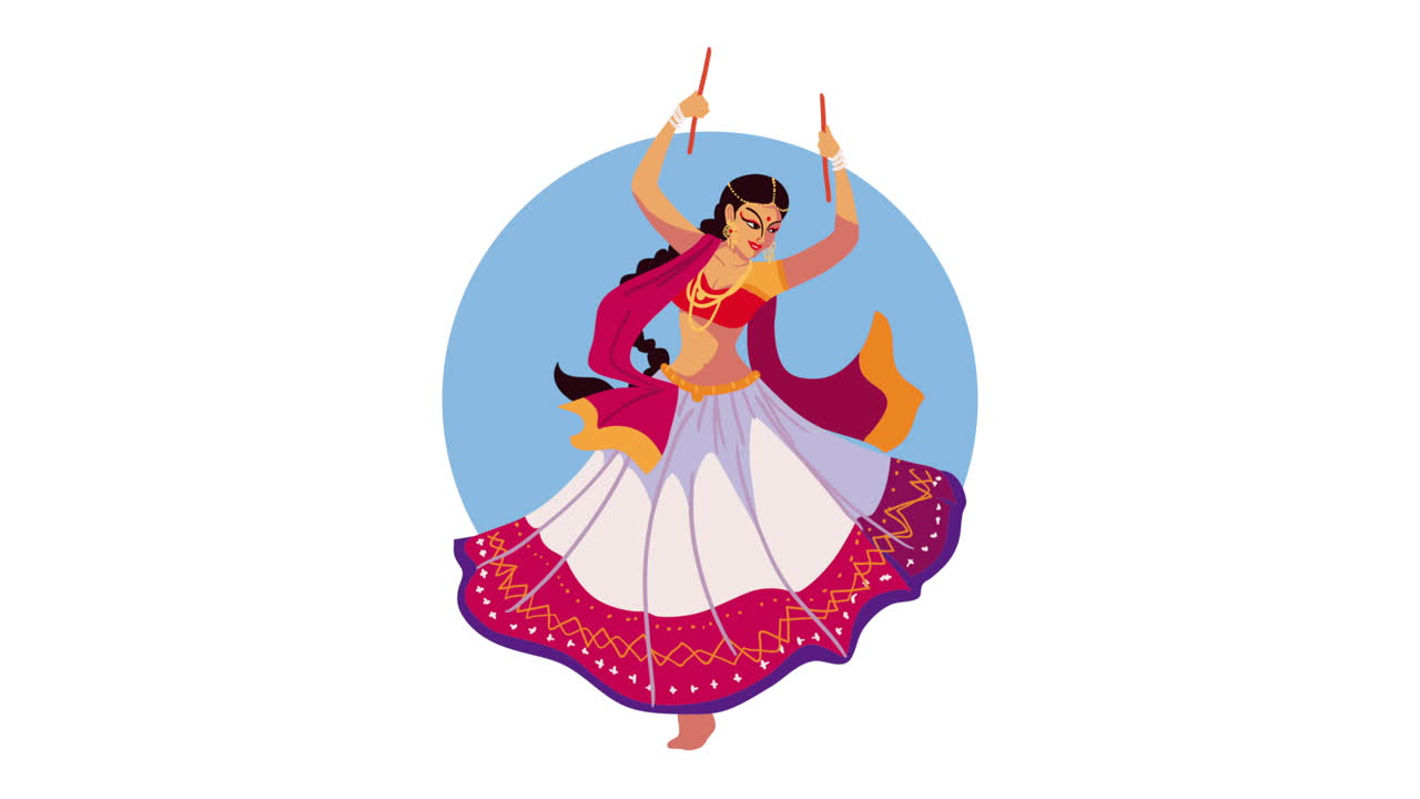 animación de navratri feliz con la bailarina