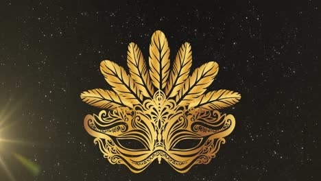 animation of gold mask over black background with light