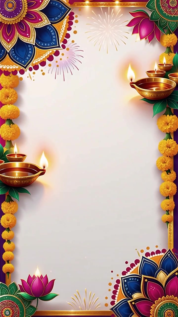 Sfondo Diwali con Diyas luminosi, Rangoli e fiori di loto
