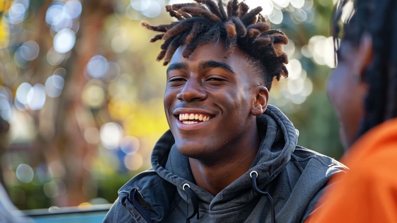 Young Black Man with Dreadlocks Smiling Outdoors