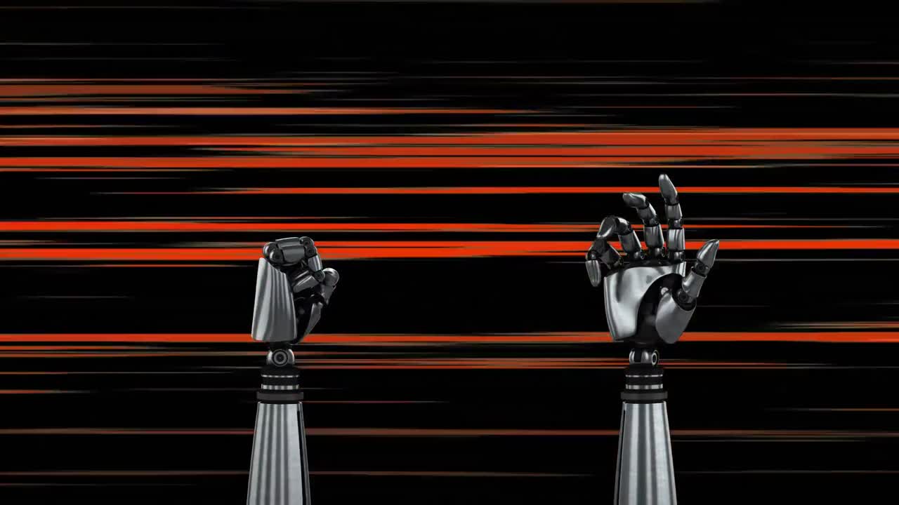 manos robóticas y rastros de luz