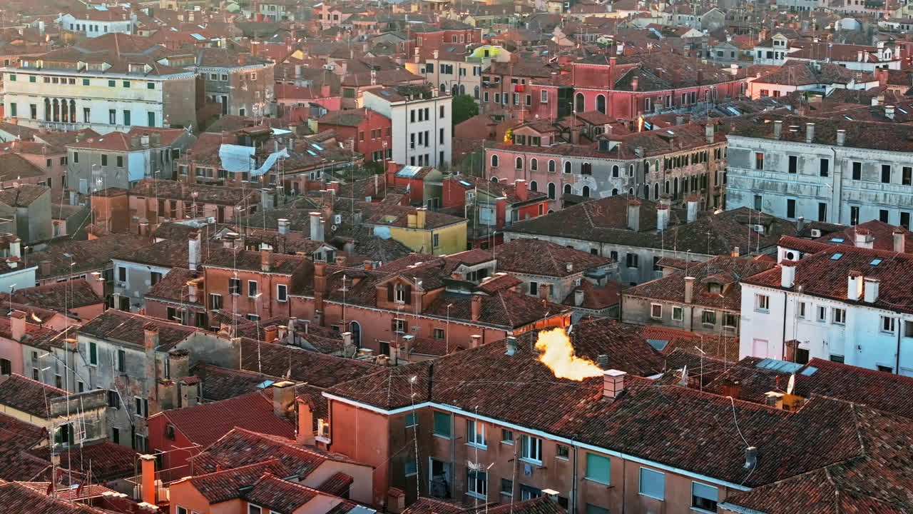 Aerial drone view of the buildings in Venice City, Italy