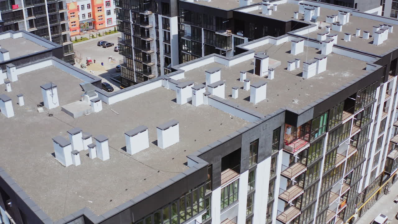 High rise apartment building. Aerial view of residential district with multi storey apartment buildings