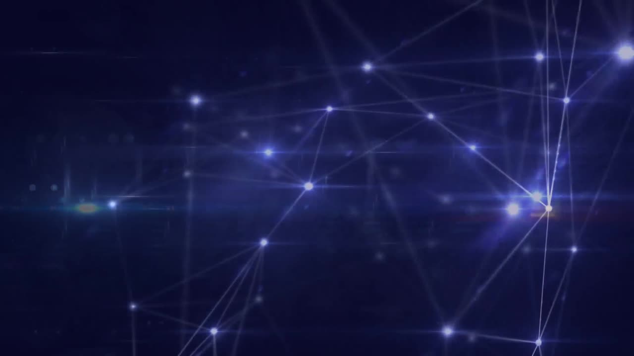 animación de puntos conectados con líneas sobre llamaradas de lente contra un fondo abstracto.