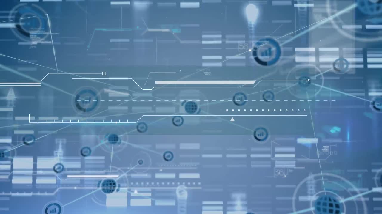 animación de la red de conexiones con iconos sobre el procesamiento de datos