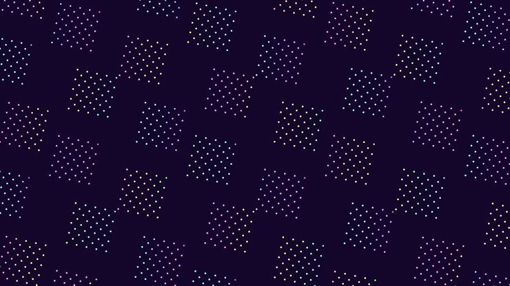 Neon rainbow squares pattern in rows from led dots on black gradient