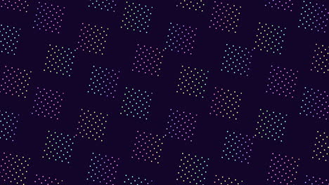 neon rainbow squares pattern in rows from led dots on black gradient