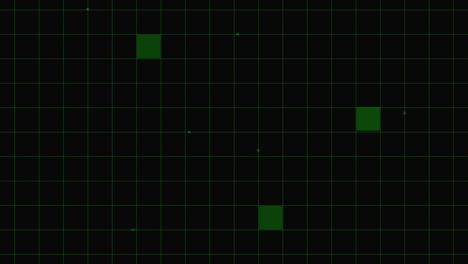 cuadrados verdes parpadeantes contra un fondo negro