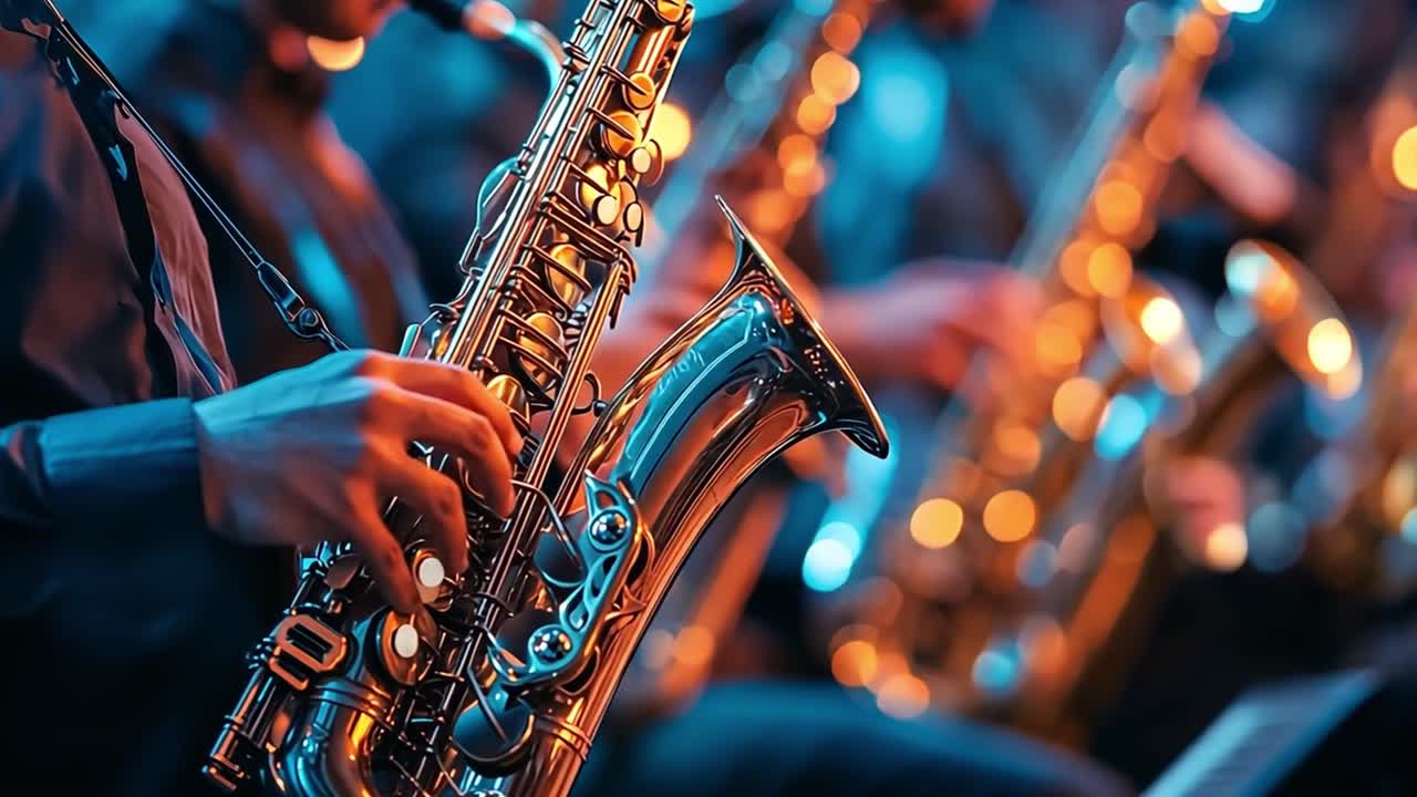 A jazz band playing saxophones