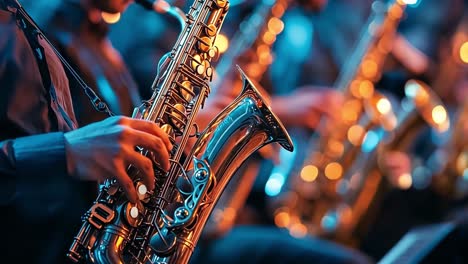 a jazz band playing saxophones