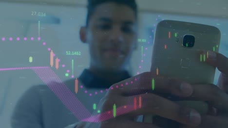 animación del procesamiento de datos sobre el hombre utilizando un teléfono inteligente