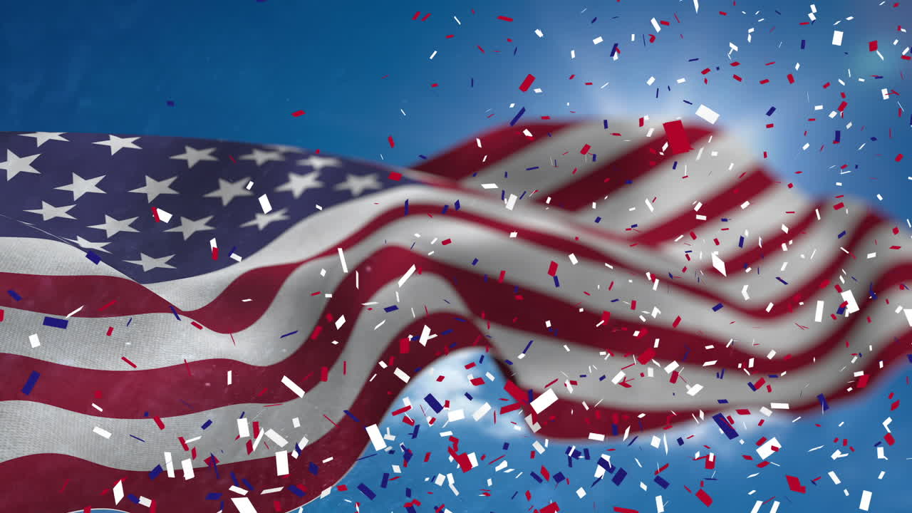 Video of American flag and confetti