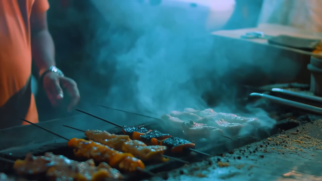 Cibo da strada: spiedini alla griglia con fumo