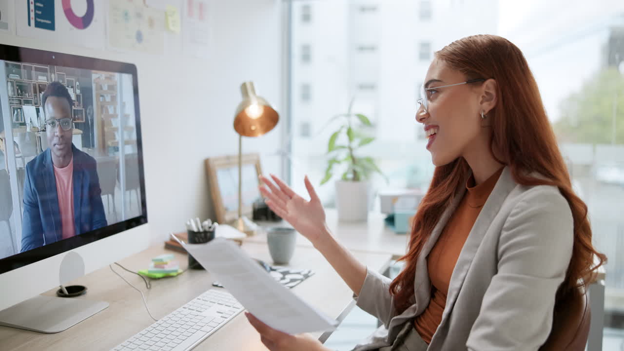 Woman in a video call in an office