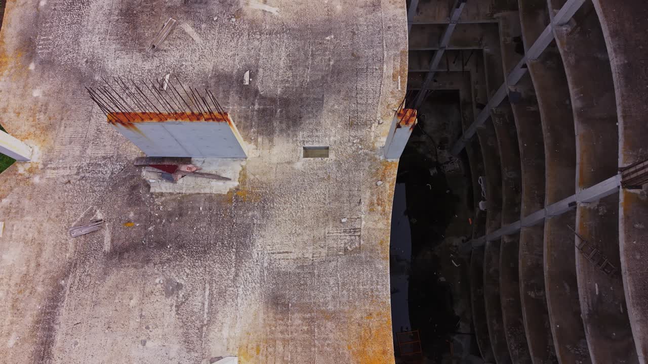 Exploring the remains of a dilapidated building from above